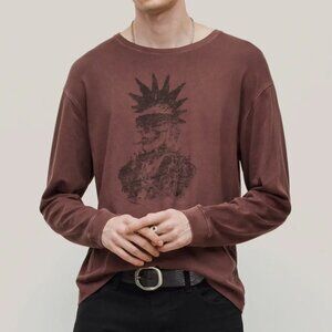 John Varvatos Men's Edgy Punk Skull Reverse Graphic Crew T-Shirt Terra Brown XL
